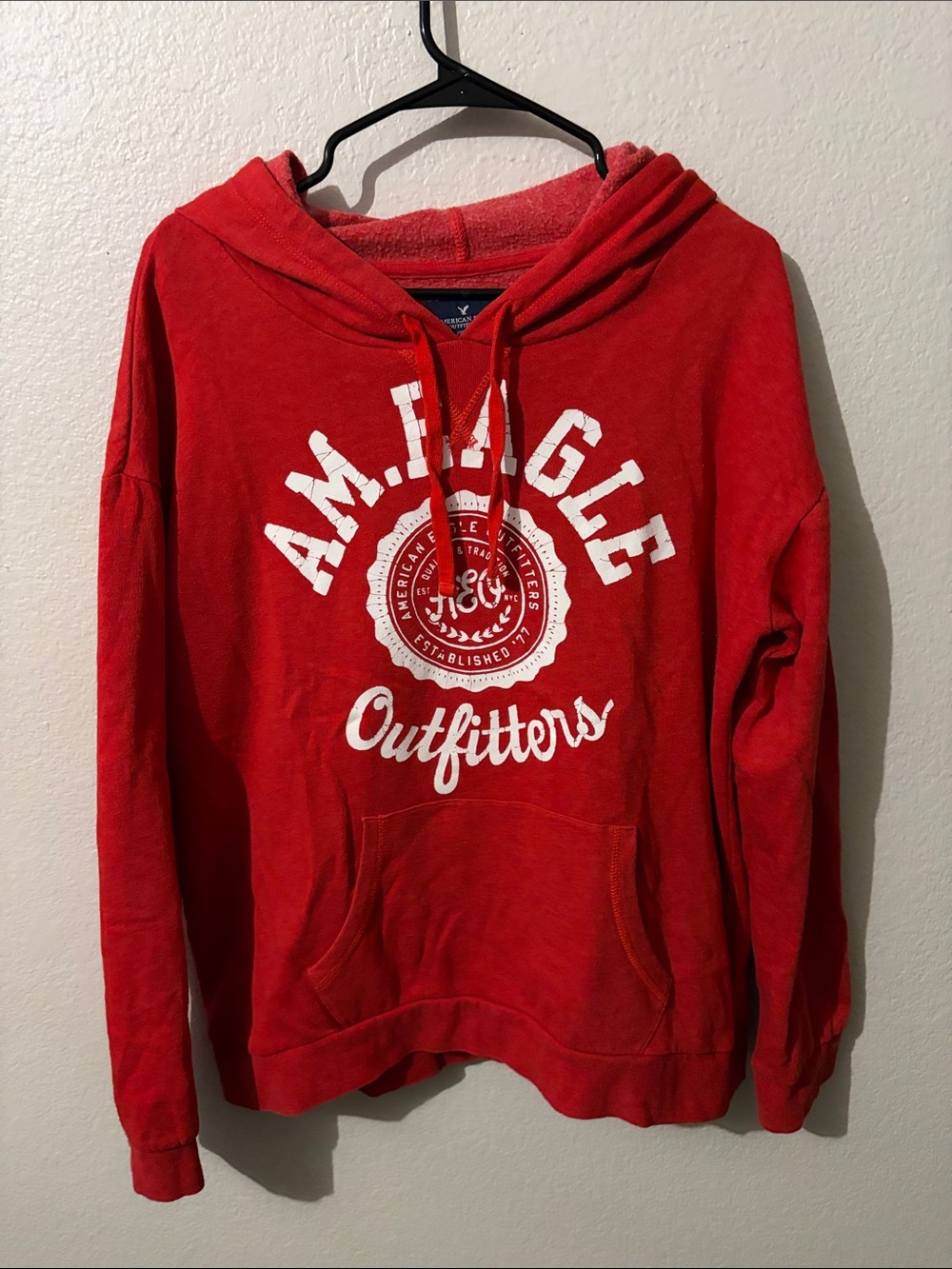 Women’s American Eagle Outfitters Red Pullover Hoodie with White Logo Size XL